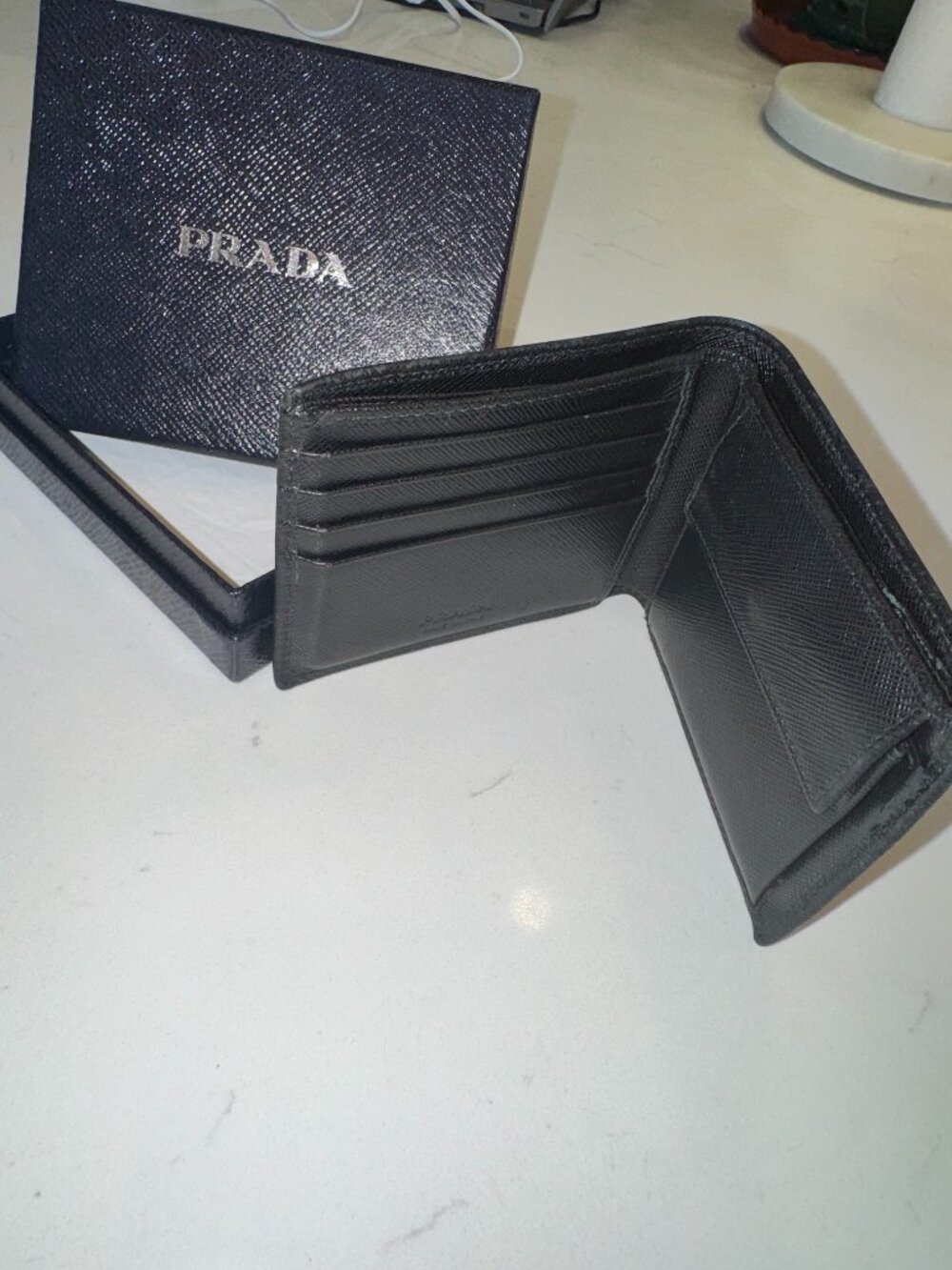 Prada Saffiano Black leather Bi-Fold Wallet